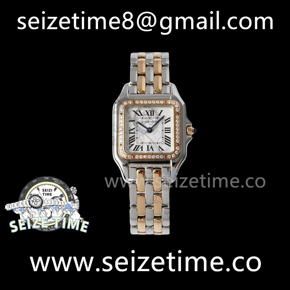 Panthère 27mm BVF 1:1 Best Edition SS/RG White Dial Diamonds Bezel on SS/RG Bracelet Ronda Quartz
