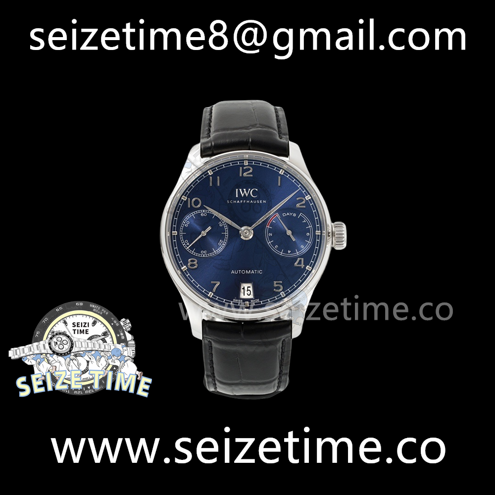 Portuguese Real PR IW500710 SS AZF 1:1 Best Edition Blue Dial on Black Leather Strap A52010