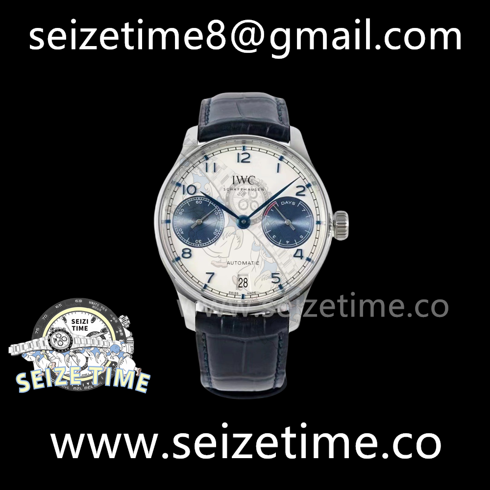 Portuguese Real PR IW500715 SS AZF 1:1 Best Edition White/Blue Dial on Blue Leather Strap A52010