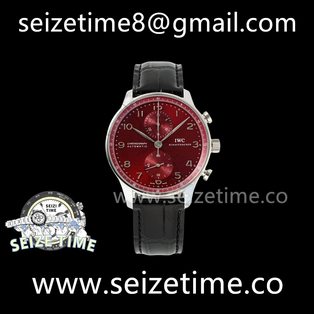 Portuguese Chrono IW371615 AZF 1:1 Best Edition Red Dial on Black Leather Strap A69355