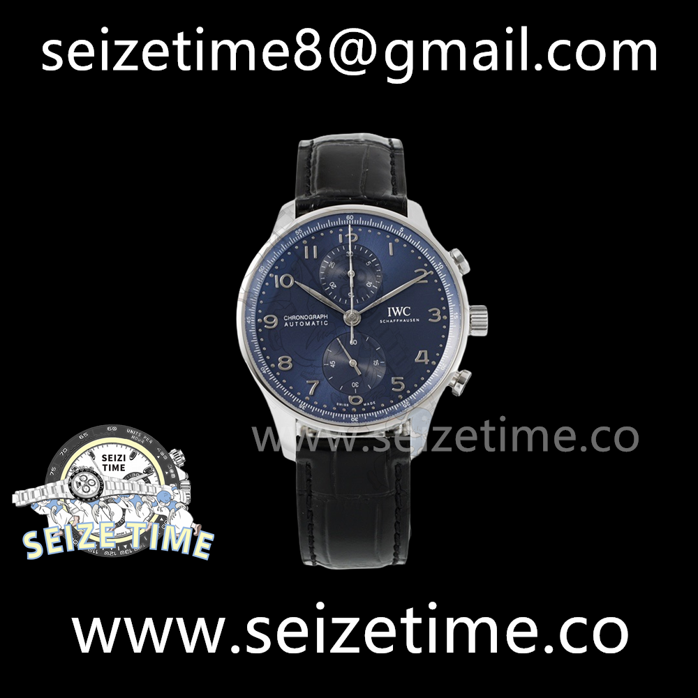 Portuguese Chrono IW371606 AZF 1:1 Best Edition Blue Dial on Black Leather Strap A69355