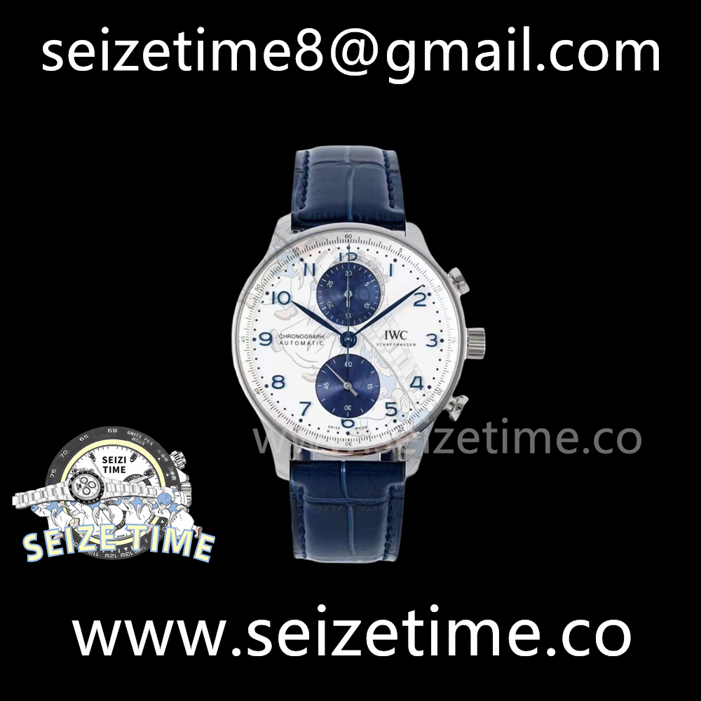 Portuguese Chrono IW371620 AZF 1:1 Best Edition White/Blue Dial on Blue Leather Strap A69355