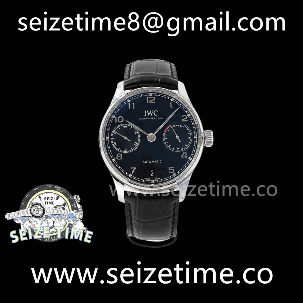Portuguese Real PR IW500703 SS AZF 1:1 Best Edition Black Dial on Black Leather Strap A52010