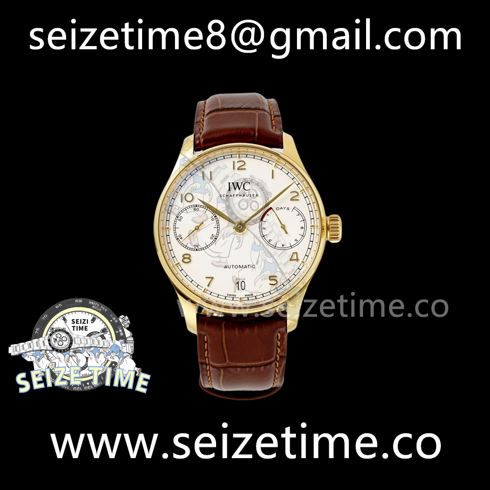 Portuguese Real PR IW500701 YG AZF 1:1 Best Edition White Dial on Brown Leather Strap A52010