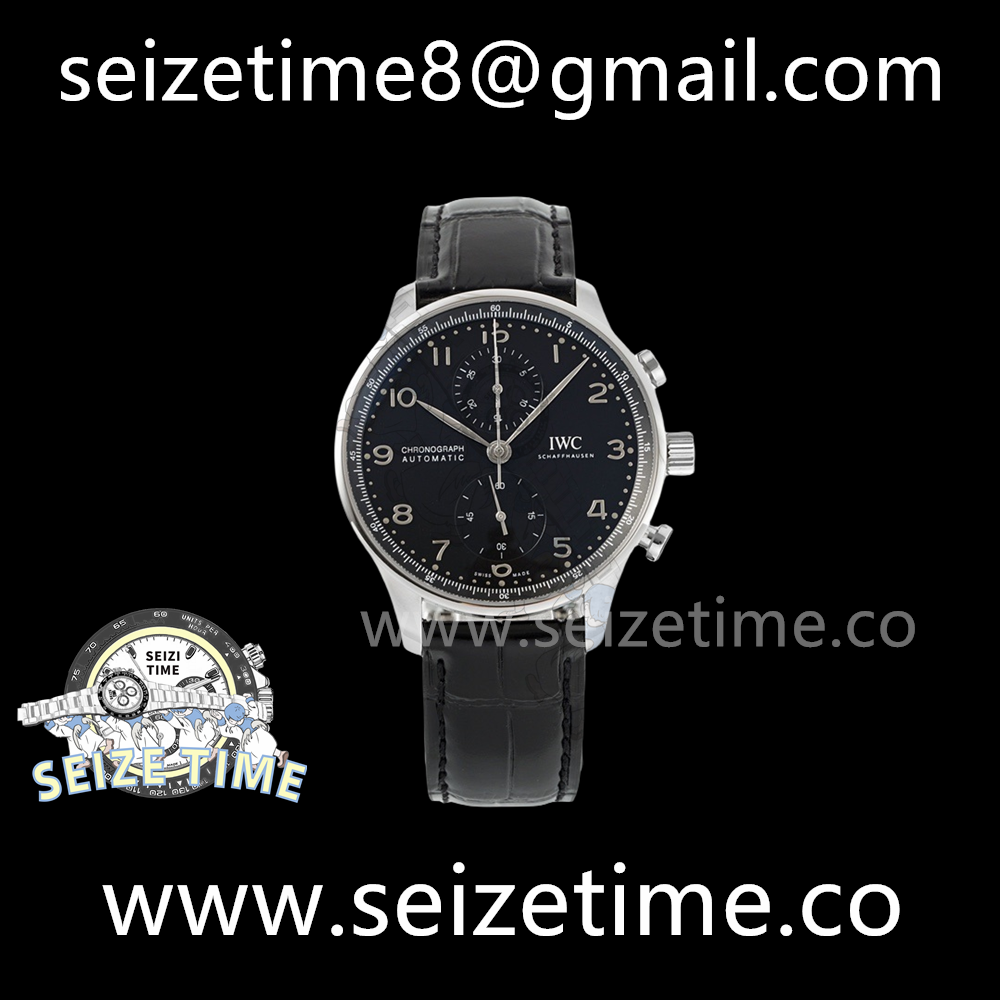 Portuguese Chrono IW371609 AZF 1:1 Best Edition Black Dial on Black Leather Strap A69355
