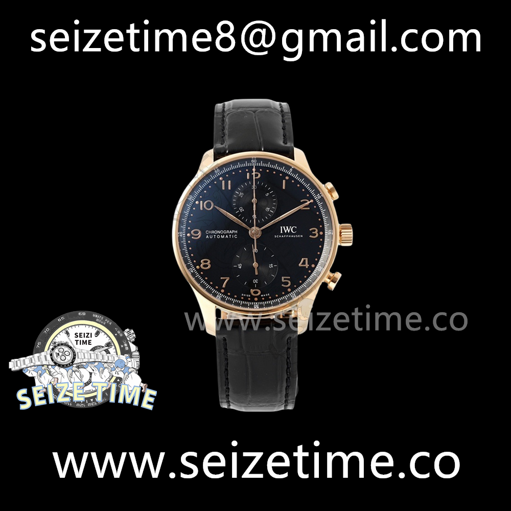 Portuguese Chrono IW371609 RG AZF 1:1 Best Edition Black Dial on Black Leather Strap A69355