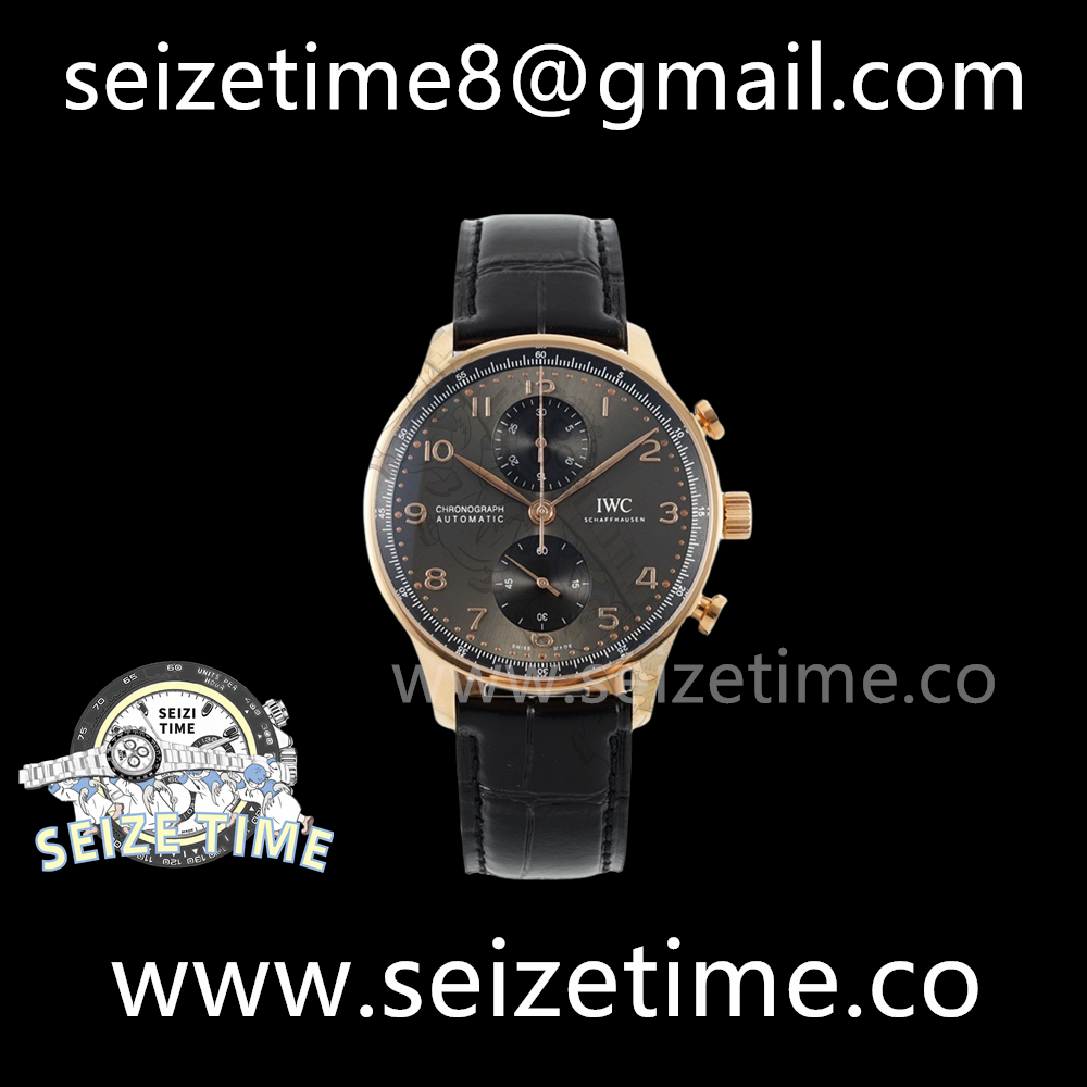 Portuguese Chrono IW371610 RG AZF 1:1 Best Edition Grey Dial on Black Leather Strap A69355