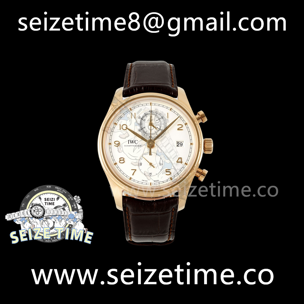 Portugieser Chronograph IW390301 RG APSF 1:1 Best Edition White Dial on Brown Leather Strap A89361