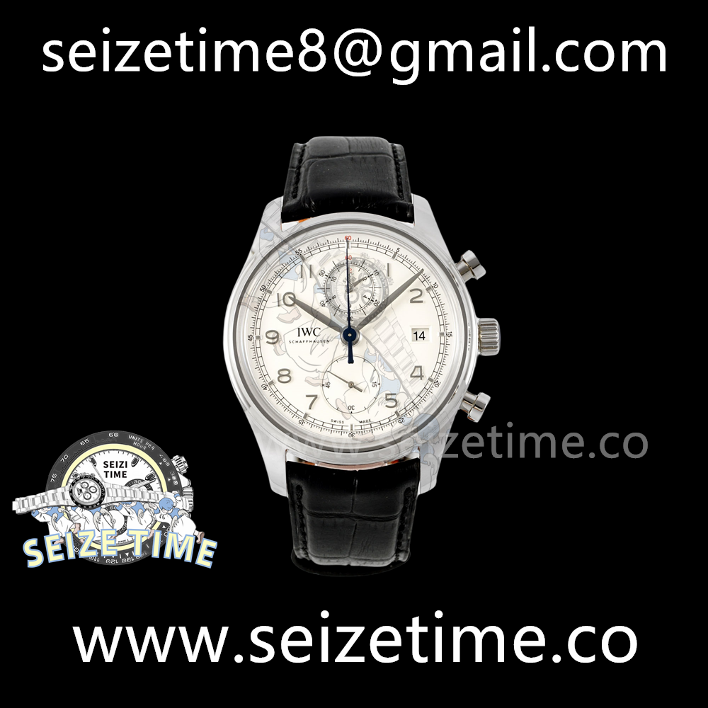 Portugieser Chronograph IW390403 SS APSF 1:1 Best Edition White Dial on Black Leather Strap A89361
