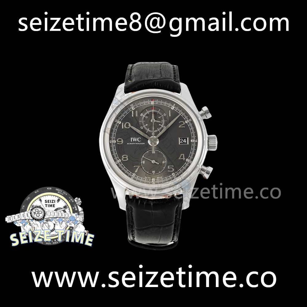 Portugieser Chronograph IW390404 SS APSF 1:1 Best Edition Grey Dial on Black Leather Strap A89361