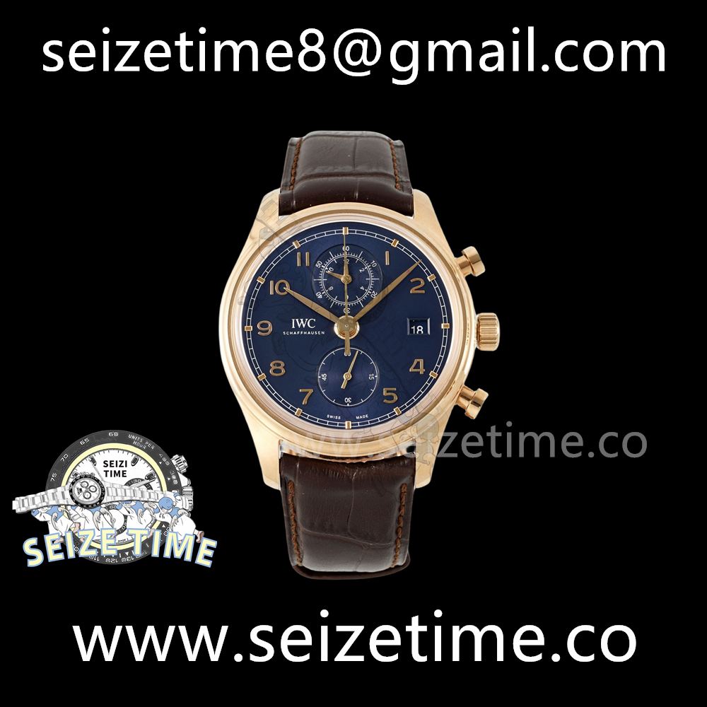 Portugieser Chronograph IW390305 RG APSF 1:1 Best Edition Blue Dial on Brown Leather Strap A89361