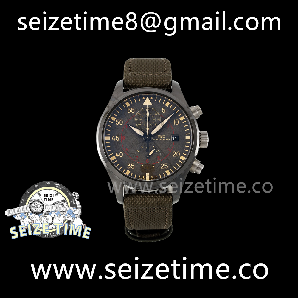 Pilot Chrono Black Ceramic IW389002 APSF 1:1 Best Edition Grey Dial on Leather Strap A89361