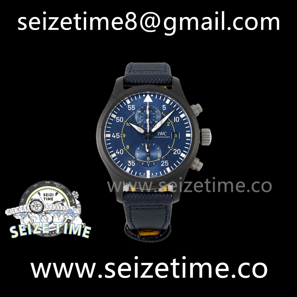 Pilot Chrono “Blue Angels” Black Ceramic IW389008 APSF 1:1 Best Edition Blue Dial on Blue Leather Strap A89361
