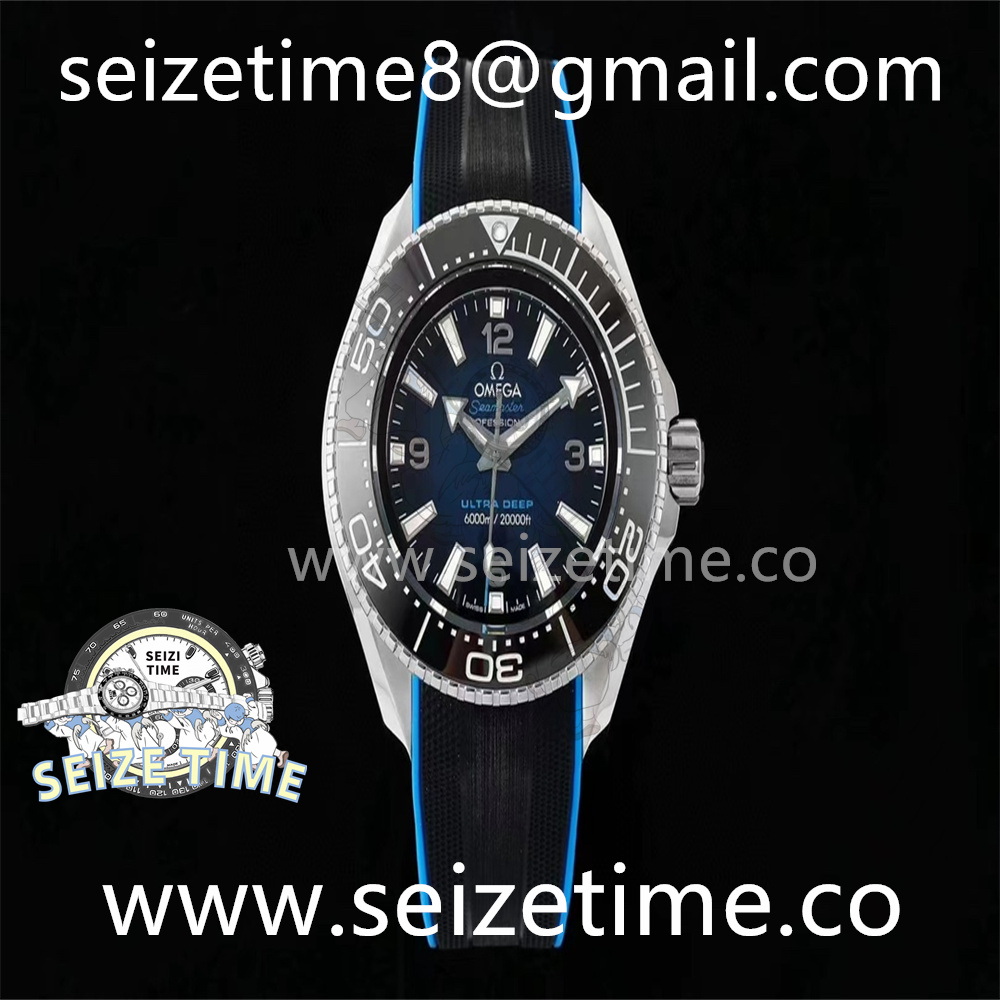 Seamaster 6000M Ultra Deep SS TF 1:1 Best Edition Blue Dial Black Ceramic Bezel on Black Rubber Strap A2824
