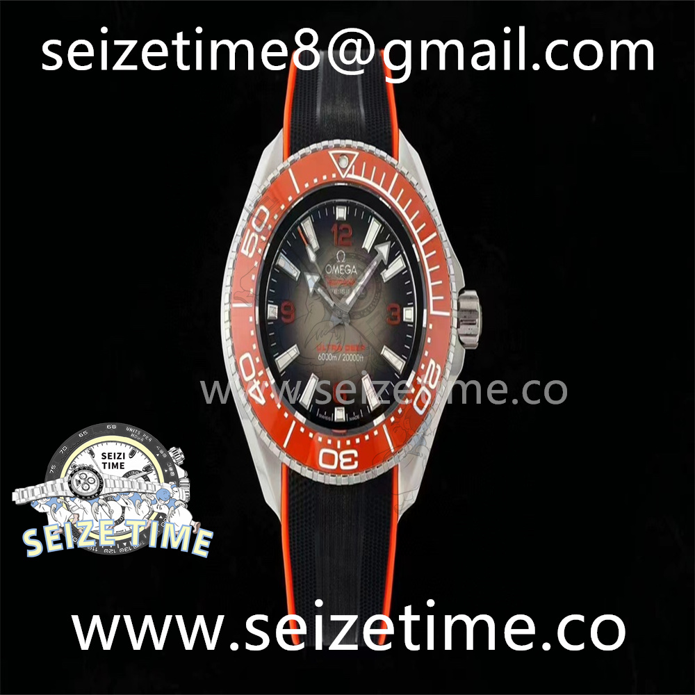 Seamaster 6000M Ultra Deep SS TF 1:1 Best Edition Gray Dial Orange Ceramic Bezel on Black Rubber Strap A2824