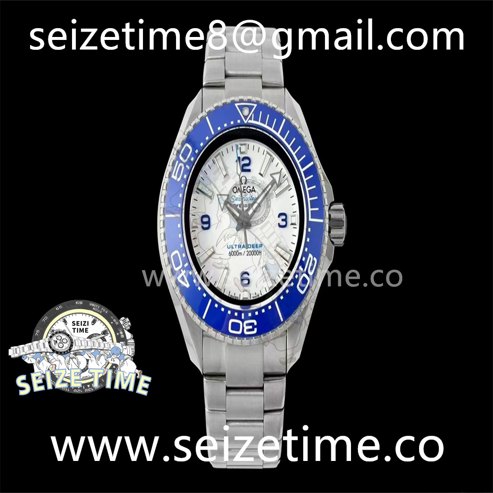 Seamaster 6000M Ultra Deep SS TF 1:1 Best Edition White Dial Blue Ceramic Bezel on SS Bracelet A2824