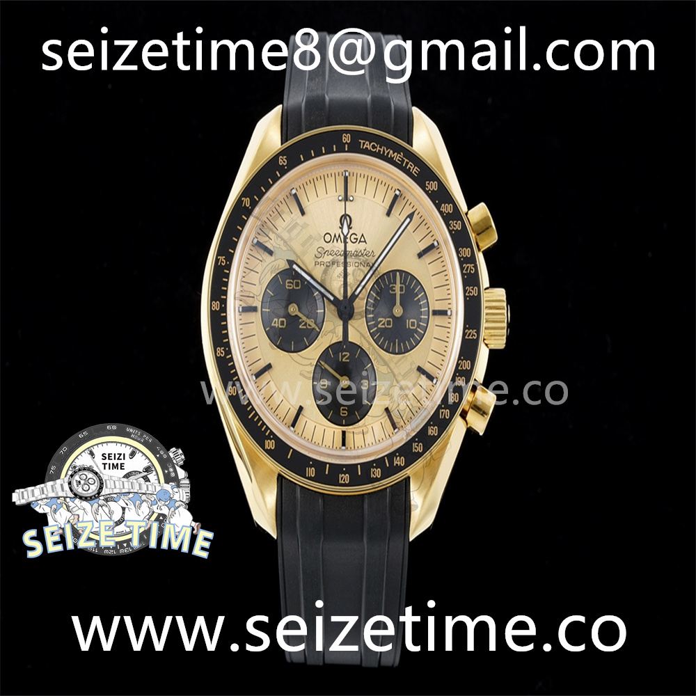 Speedmaster Moonwatch in Moonshine Gold YG RMF Best Edition YG Dial on Black Rubber Strap Manual Chrono