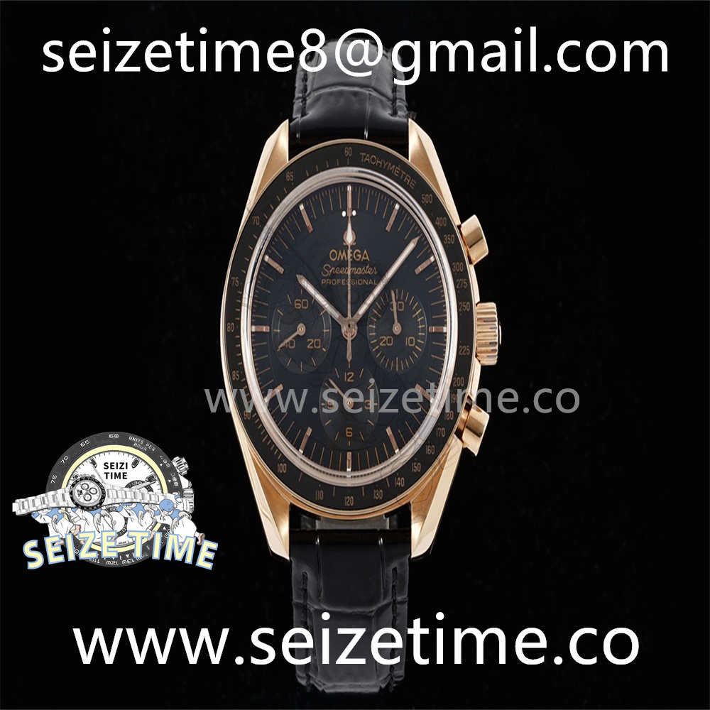 Speedmaster Moonwatch RG RMF Best Edition Black Dial on Black Leather Strap Manual Chrono