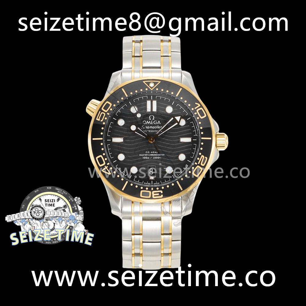 Seamaster Diver 300M SS/YG VSF 1:1 Best Edition YG Bezel Black Dial on SS/YG Bracelet A8800