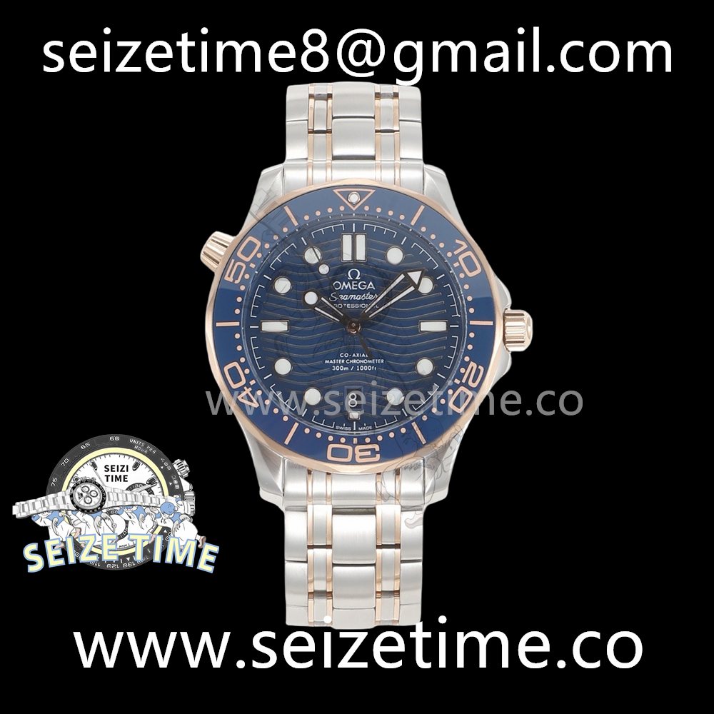Seamaster Diver 300M SS/RG VSF 1:1 Best Edition RG Bezel Blue Dial on SS/RG Bracelet A8800