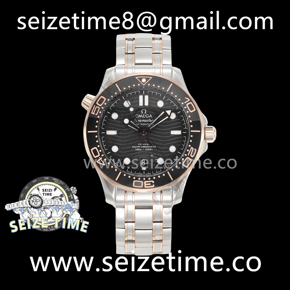 Seamaster Diver 300M SS/RG VSF 1:1 Best Edition RG Bezel Black Dial on SS/RG Bracelet A8800