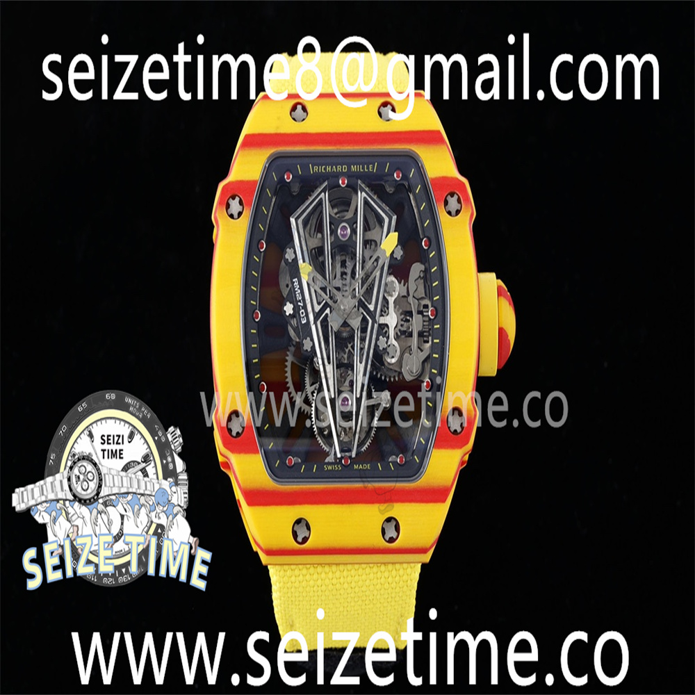 RM027-03 Real Tourbillon RMF Best Edition Orange/Red Carbon Skeleton Dial on yellow Nylon Strap