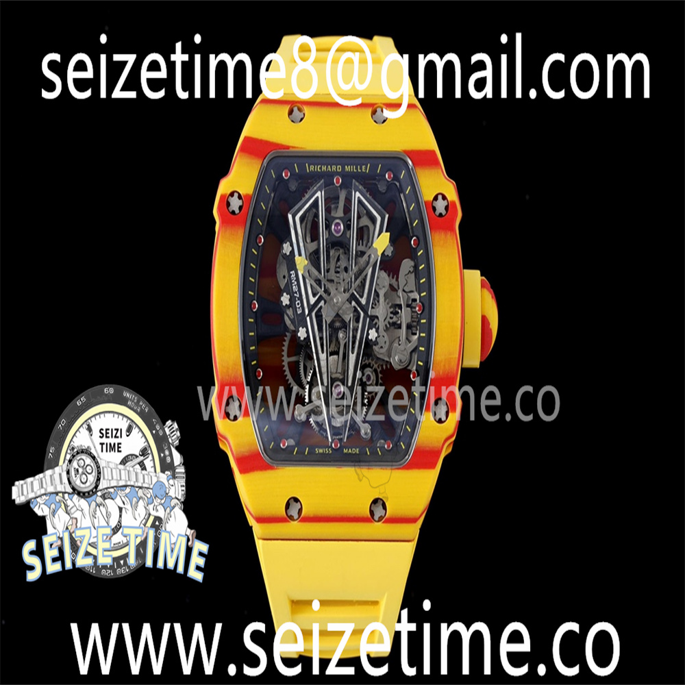 RM027-03 Real Tourbillon RMF Best Edition Orange/Red Carbon Skeleton Dial on Yellow Rubber Strap