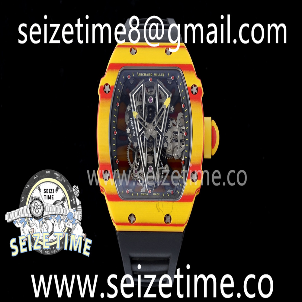 RM027-03 Real Tourbillon RMF Best Edition Orange/Red Carbon Skeleton Dial on Black Rubber Strap