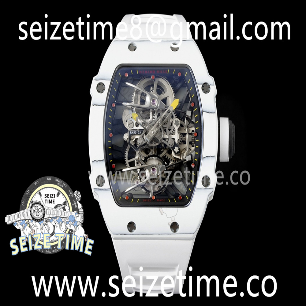 RM027-02 Nadal Real Tourbillon RMF Best Edition White Forge Carbon Black Inner Bezel on White Rubber Strap
