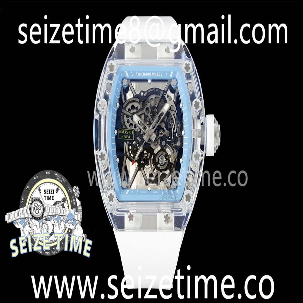 RM35-01 Transparent RMF Best Edition Skeleton Blue Dial on White Rubber Strap Clone RMUL2