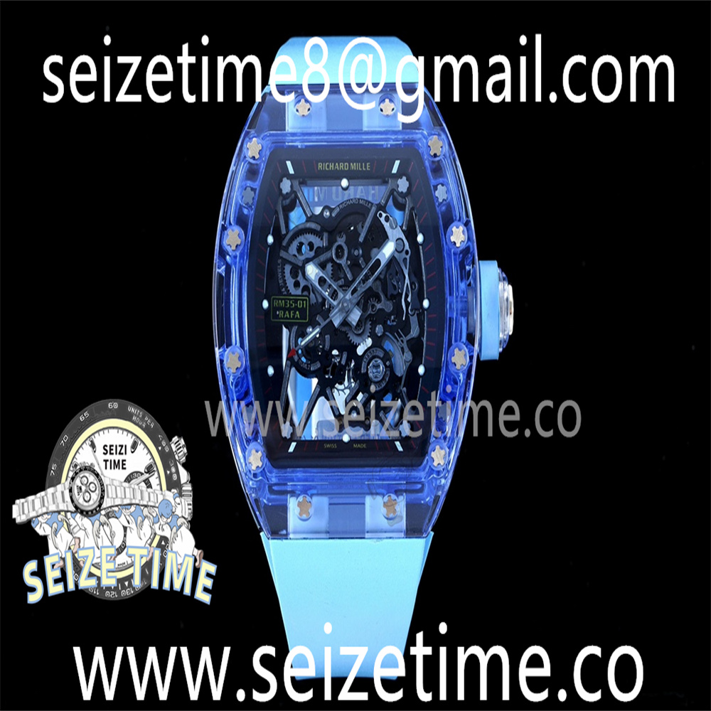 RM35-01 Blue Transparent RMF Best Edition Skeleton Dial on Blue Rubber Strap Clone RMUL2