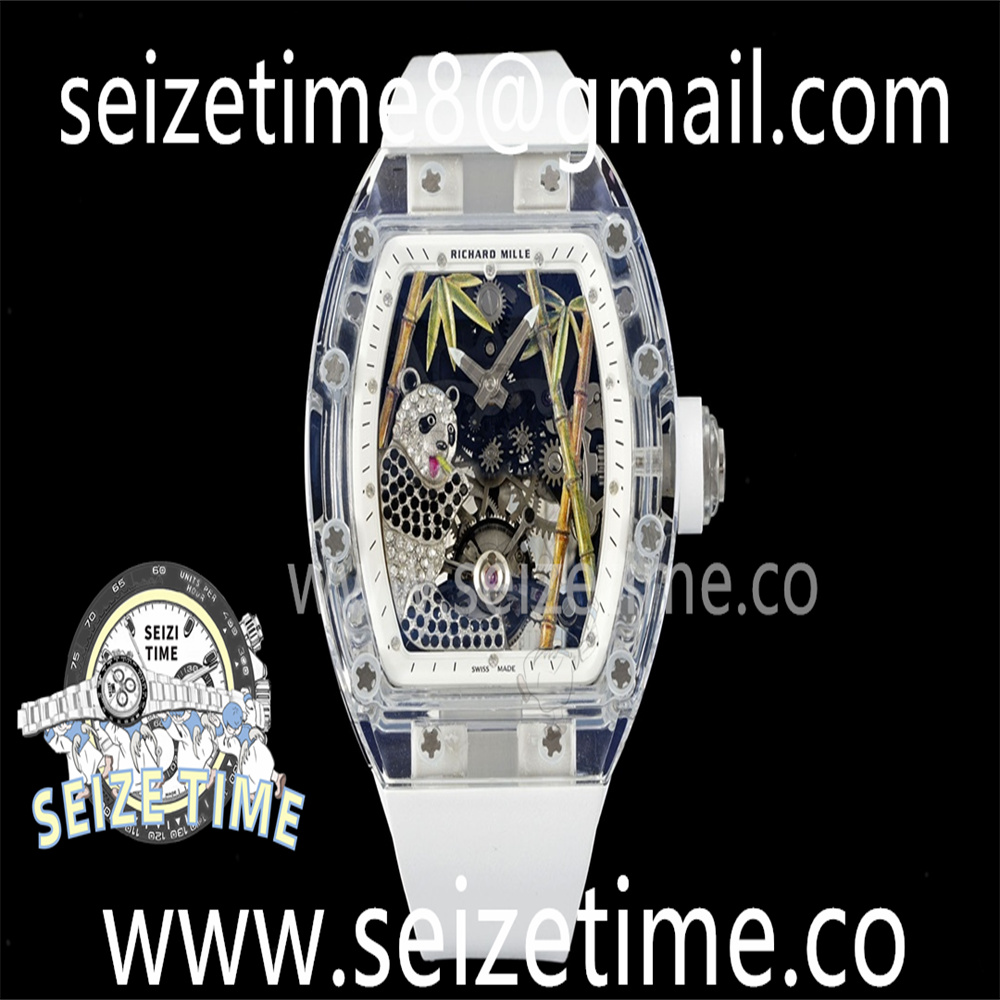 RM26-01 Transparent Tourbillon RM Best Edition Panda Skeleton Dial on White Rubber Strap