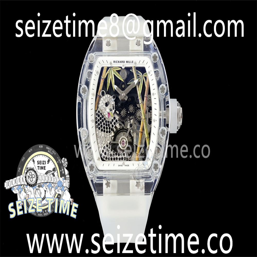 RM26-01 Transparent Tourbillon RM Best Edition Panda Skeleton Dial on Translucent Rubber Strap