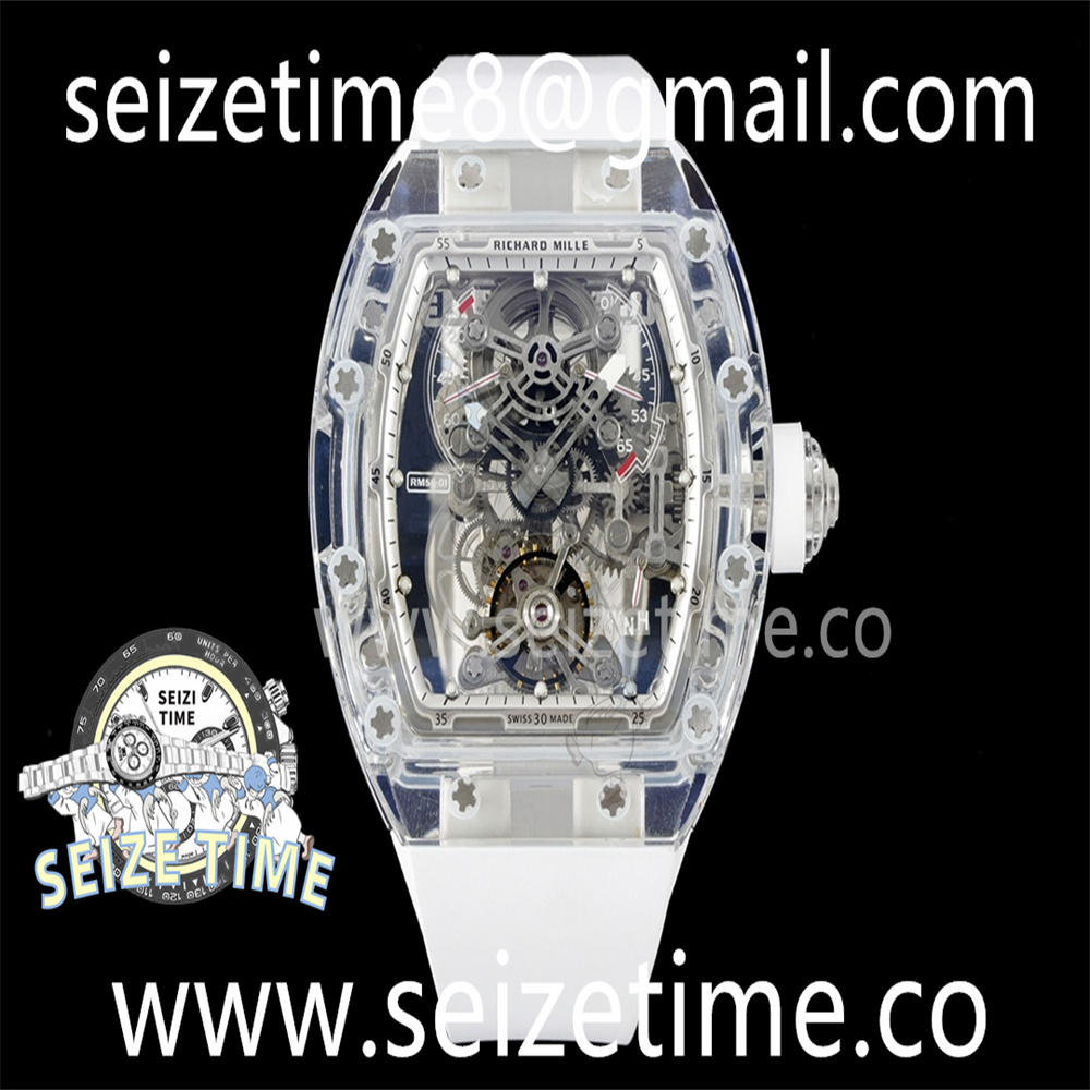RM56-01 Transparent Tourbillon RMF Best Edition Skeleton Dial on White Rubber Strap