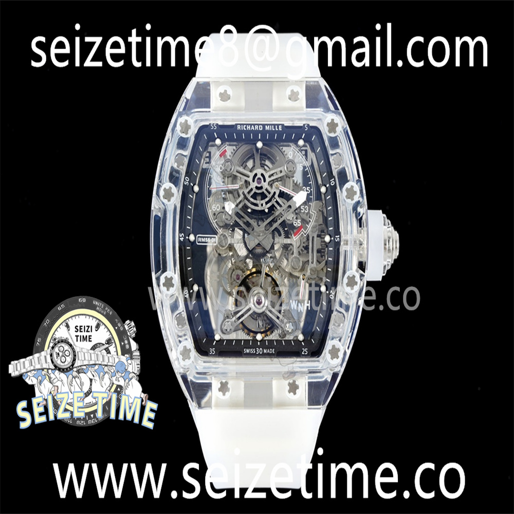 RM56-01 Transparent Tourbillon RMF Best Edition Skeleton Dial Black Inner Bezel on Transparent Rubber Strap