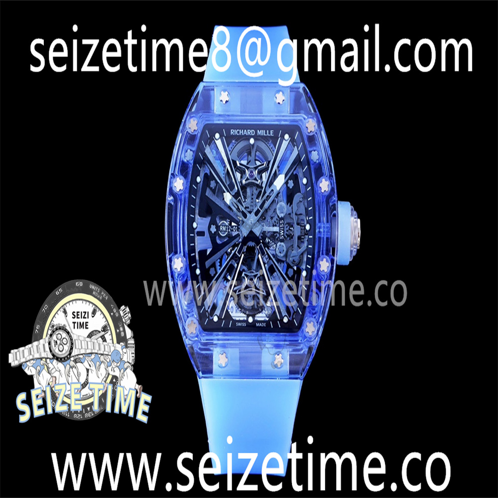 RM12-01 Blue Transparent Tourbillon RMF Best Edition Skeleton Dial on Blue Rubber Strap