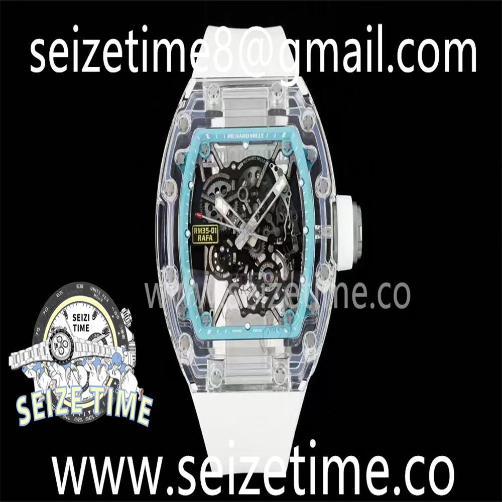 RM035 Transparent SONIC Best Edition Skeleton Blue Dial on White Nylon Strap Clone RMUL2