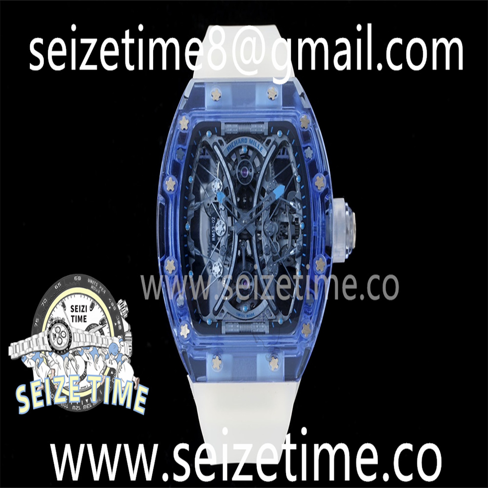 RM53-02 Blue Transparent Tourbillon RMF Best Edition Skeleton Dial on Transparent Rubber Strap
