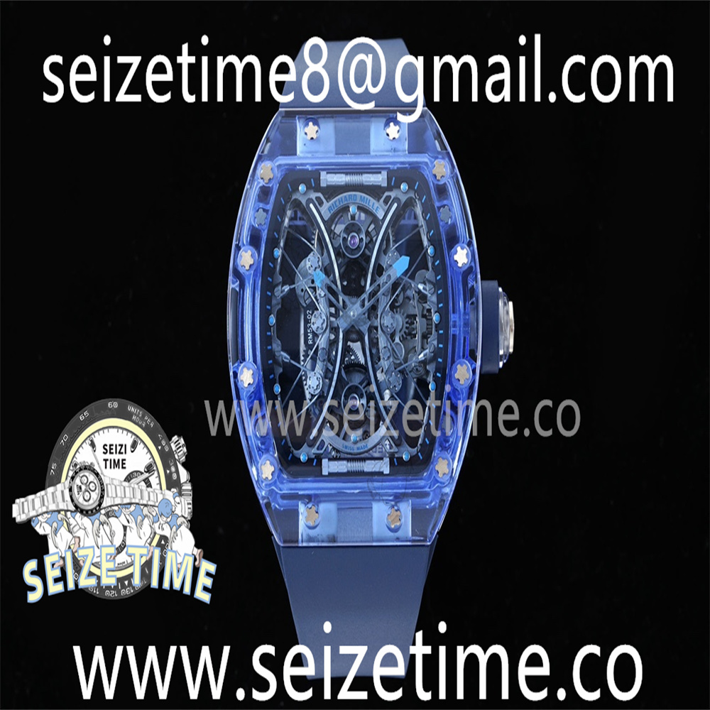 RM53-02 Blue Transparent Tourbillon RMF Best Edition Skeleton Dial on Blue Rubber Strap