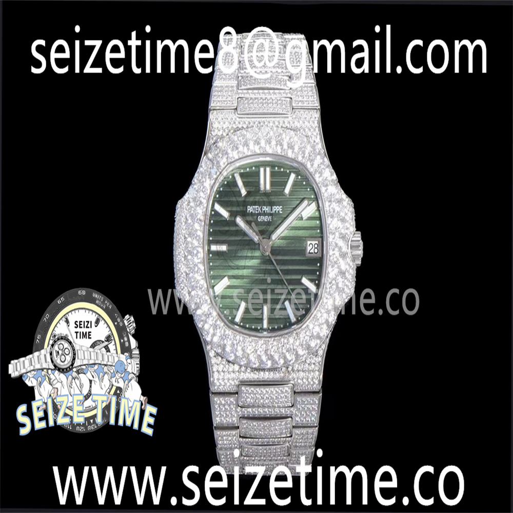 Nautilus 5711 SS TWF Full Diamonds Diamonds Bezel Green Dial on Diamonds Bracelet A324