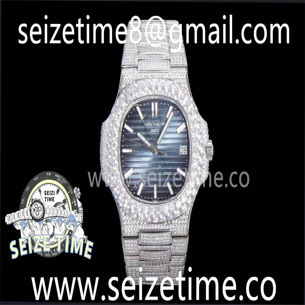 Nautilus 5711 SS TWF Full Diamonds Blue Dial on Diamonds Bracelet A324