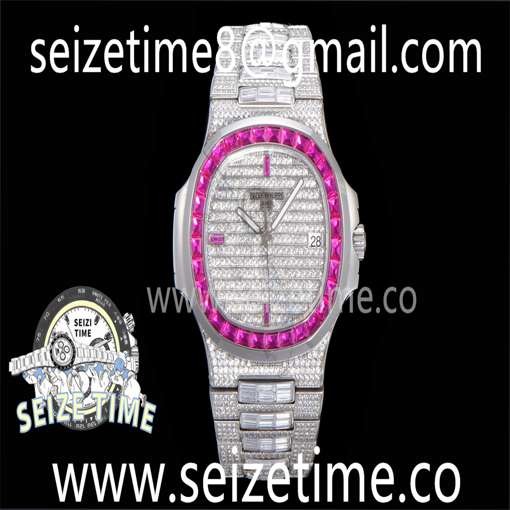 Nautilus 5711 SS TWF Full Diamonds Purple Diamonds Bezel Diamonds Dial on Diamonds Bracelet A324
