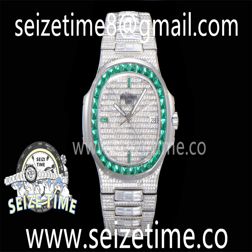 Nautilus 5711 SS TWF Full Diamonds Green Diamonds Bezel Diamonds Dial on Diamonds Bracelet A324