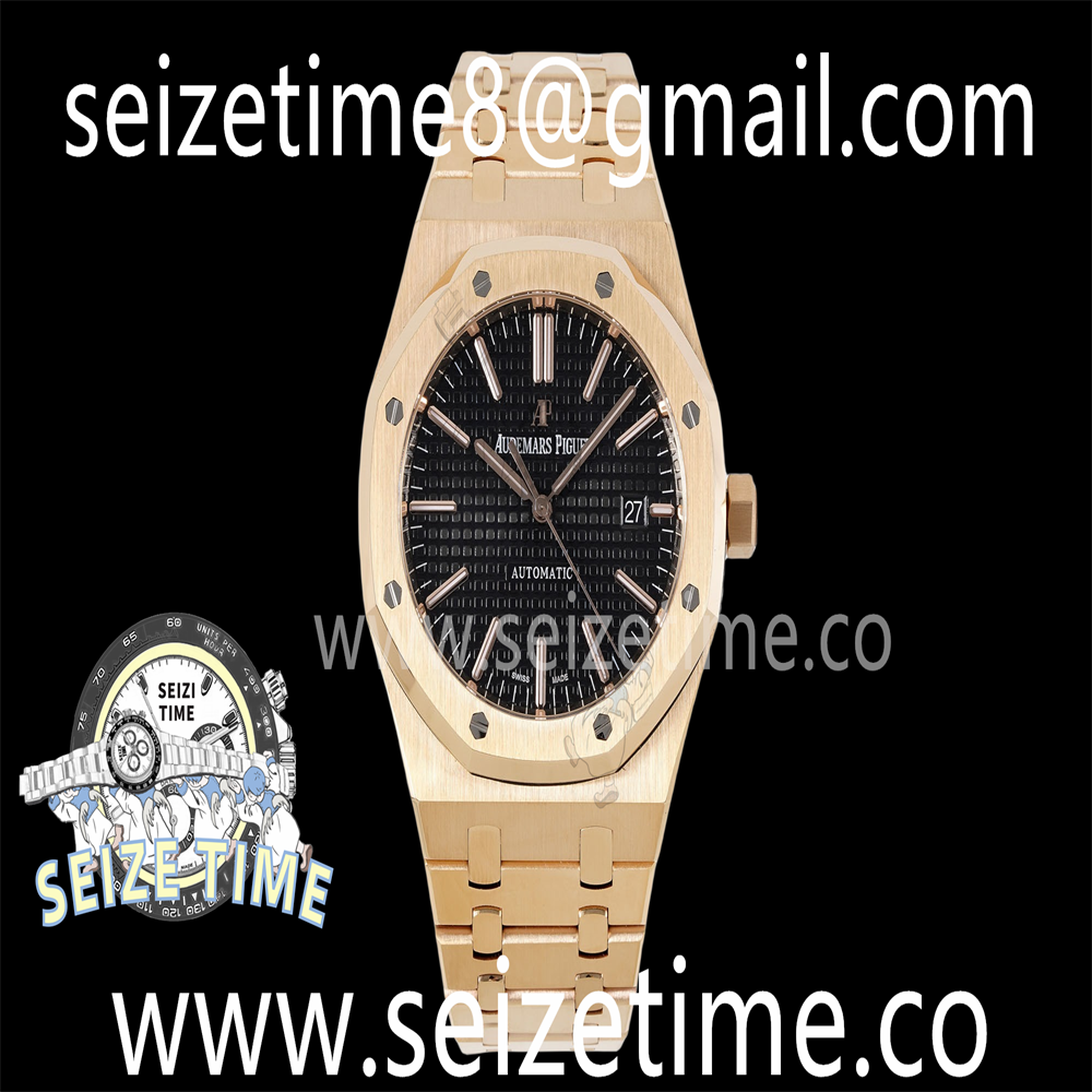Royal Oak 41mm 15400 RG APSF 1:1 Best Edition Black Textured Dial on RG Bracelet SA3120 Super Clone V3