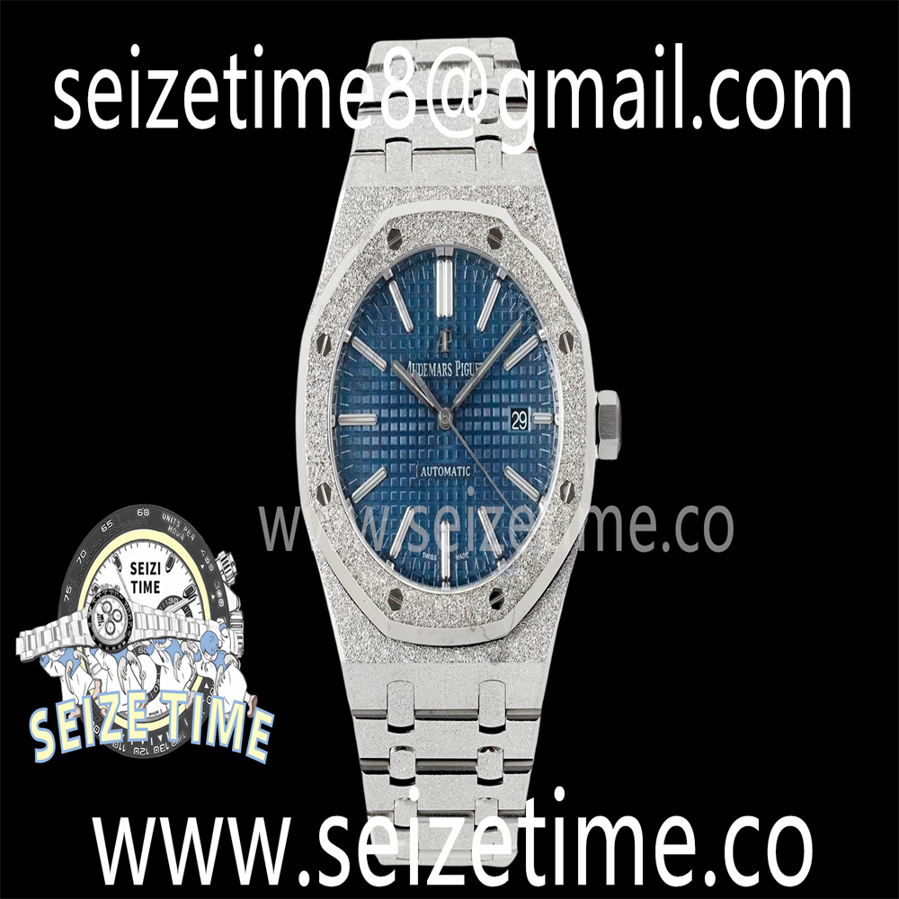 Royal Oak 41mm 15410 Frosted SS APSF 1:1 Best Edition Blue Textured Dial on SS Bracelet SA3120 Super Clone