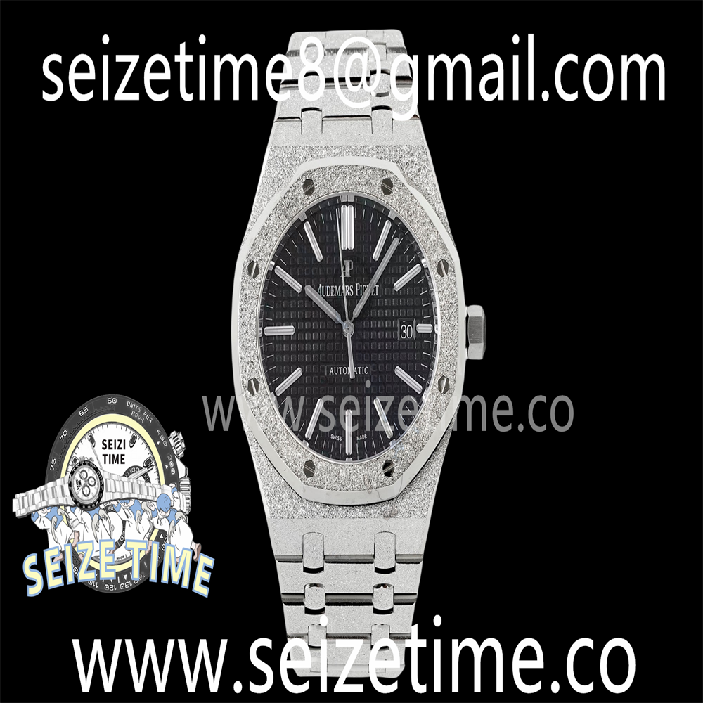 Royal Oak 41mm 15410 Frosted SS APSF 1:1 Best Edition Black Textured Dial on SS Bracelet SA3120 Super Clone