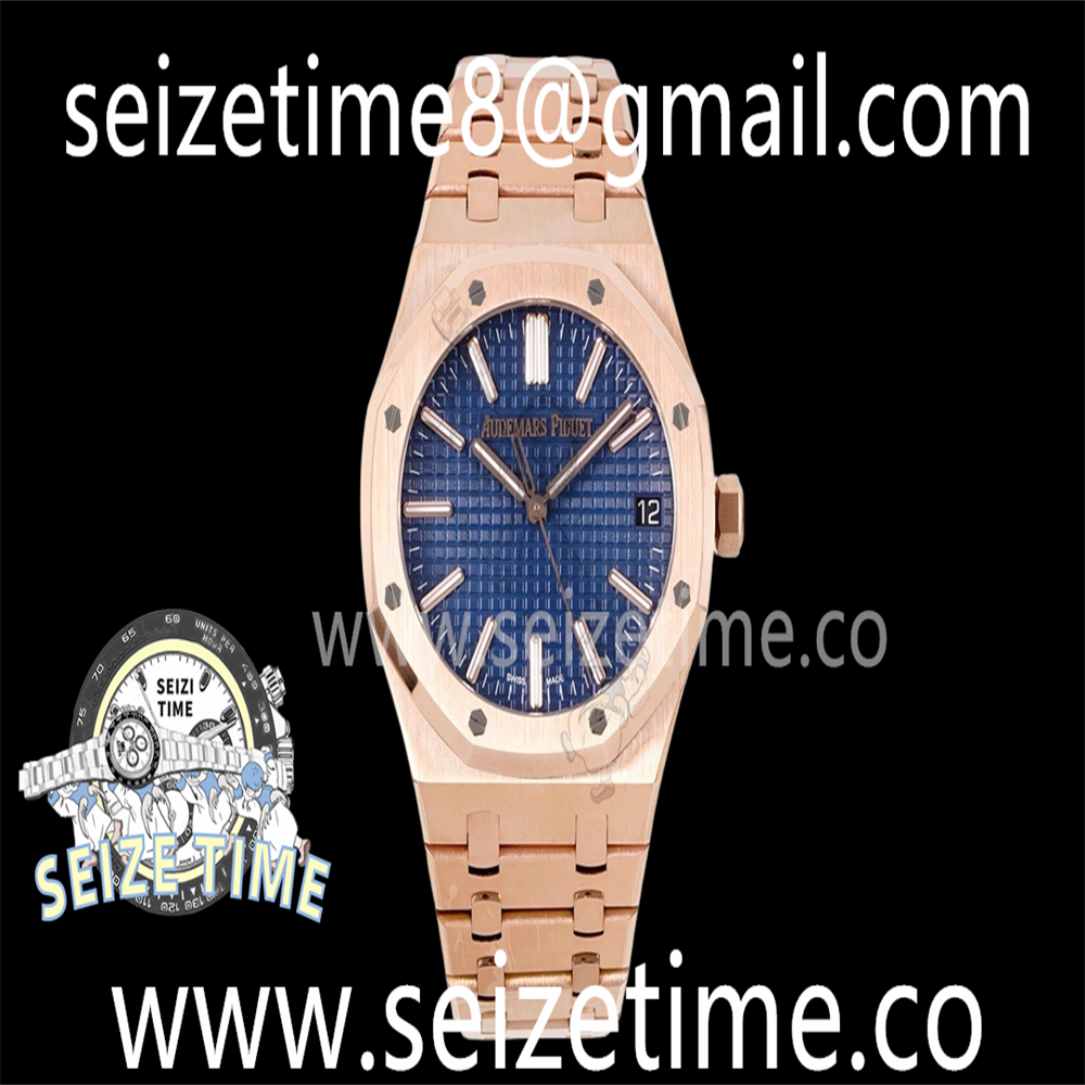 Royal Oak 41mm 15510 “50th Anniversary” RG APSF 1:1 Best Edition Blue Dial on RG Bracelet SA4302 Super Clone