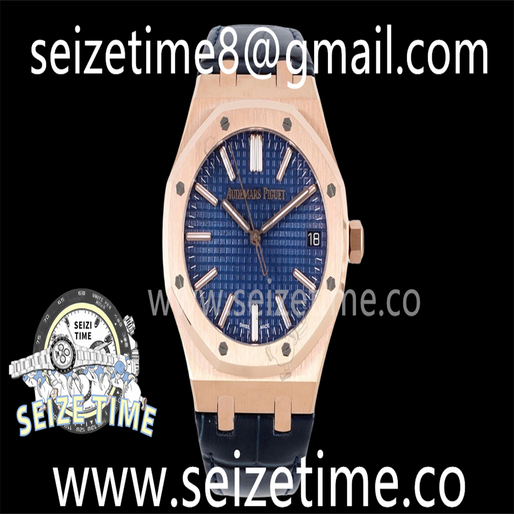Royal Oak 41mm 15510 “50th Anniversary” RG APSF 1:1 Best Edition Black Dial on Blue Leather Strap SA4302 Super Clone
