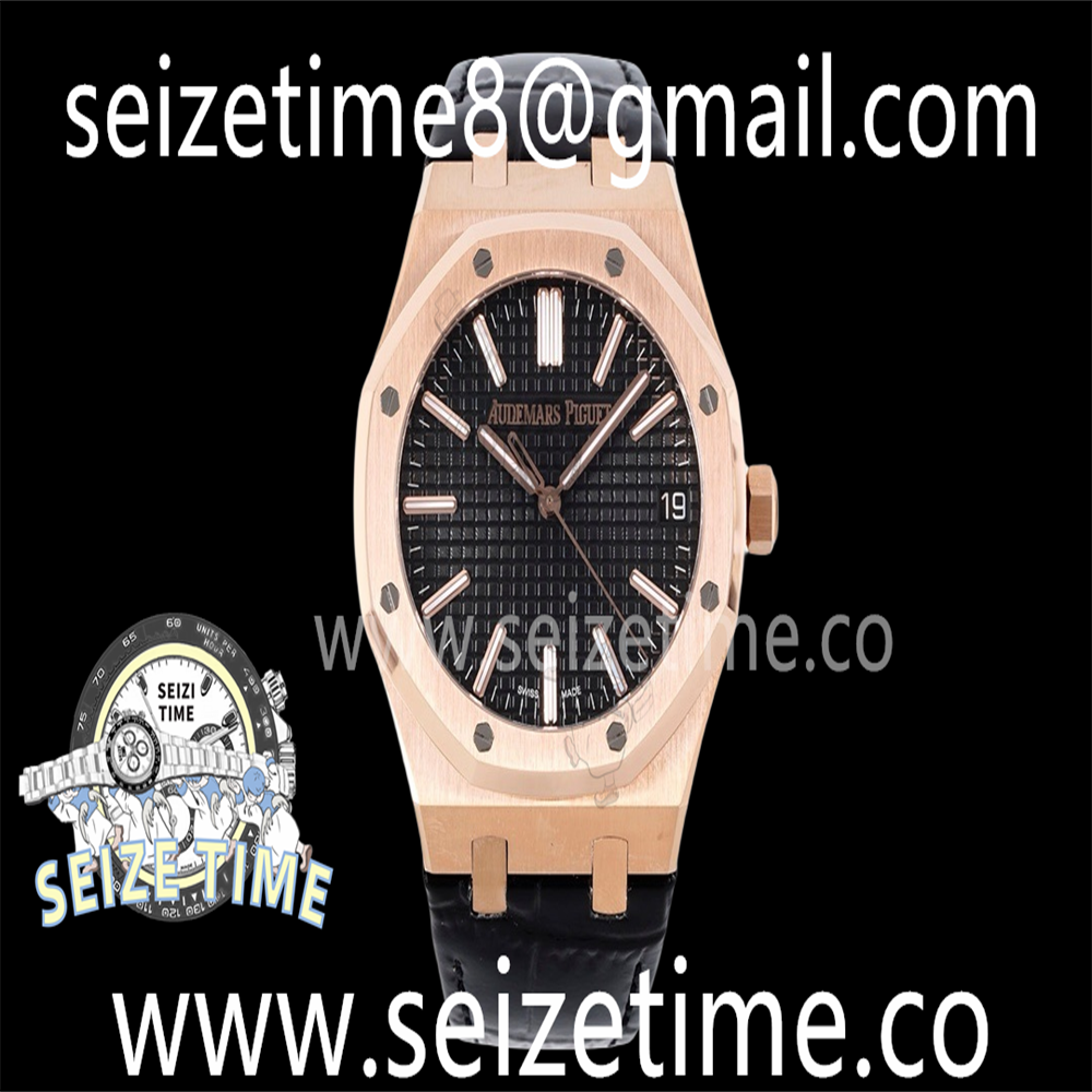 Royal Oak 41mm 15510 “50th Anniversary” RG APSF 1:1 Best Edition Black Dial on Black Leather Strap SA4302 Super Clone