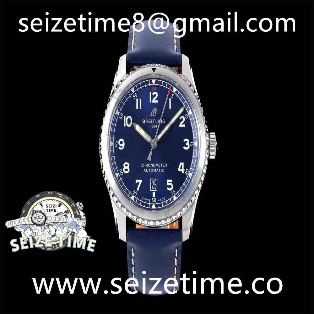 Navitimer 8 Automatic 41mm SS TF 1:1 Best Edition Blue Dial on Blue Leather Strap A2824